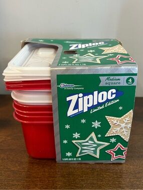 Ziploc Limited Edition Holiday Medium Square Container Red & White 2014 NEW Rare